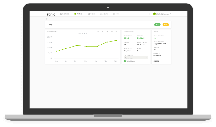 Tonic - Investor Portal - Tailored data feeds - desktop
